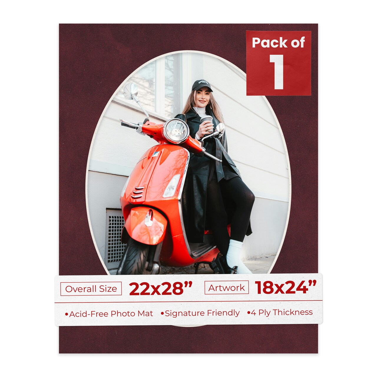 Dark Red Suede Mat Board for 22x28 Frames - Oval Opening for 18x24 Photos